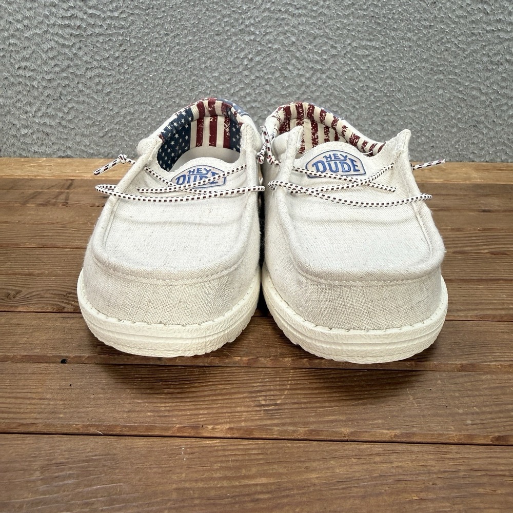 Hey Dude Shoes Youth 4 Off White Patriotic Wally Slip On Loafers American Flag - Picture 3 of 11